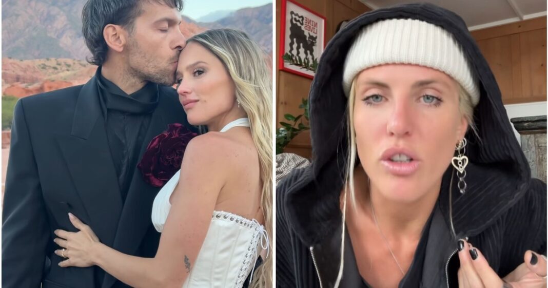 Bárbara Pérez, influencer invitada a la boda en Cafayate, habla frente a la cámara.