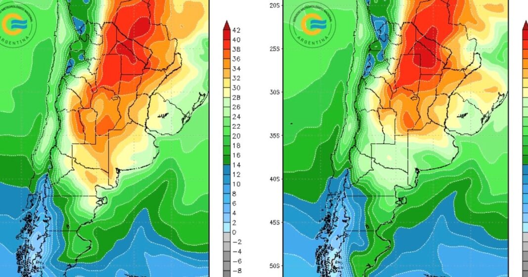 Mapa de pronóstico de temperaturas del Servicio Meteorológico Nacional para el otoño en Argentina